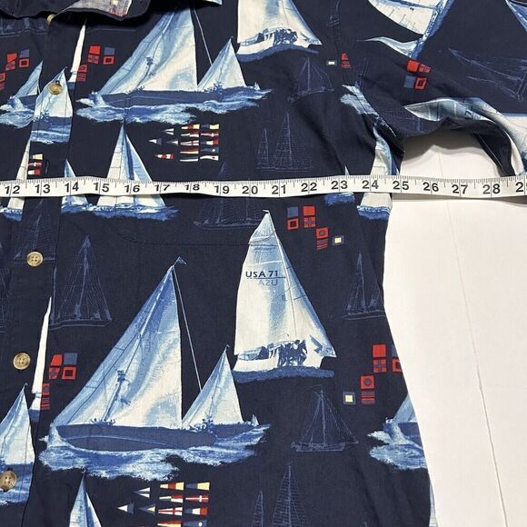 Harbor Bay Button Down Shirt with Sailboats Men's XLT Navy Blue Vacation Beach - Picture 6 of 7